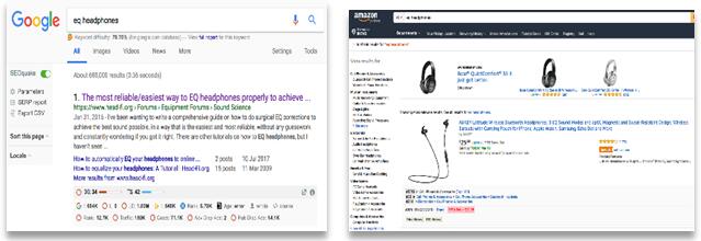 图1：关键词在美国Google和Amazon平台的搜索结果