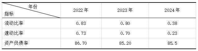 表2 2022年—2024年天虹股份偿债能力财务指标 单位(倍、%)